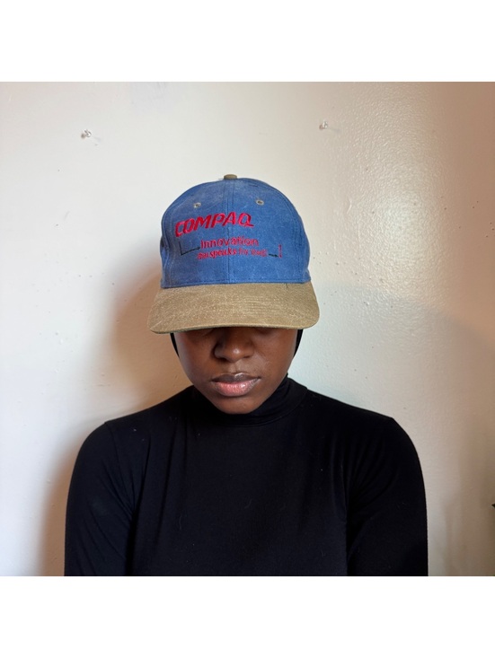 Rare 90s tech Compaq Computer Promo Hat Blue Two Tone Snapback one size